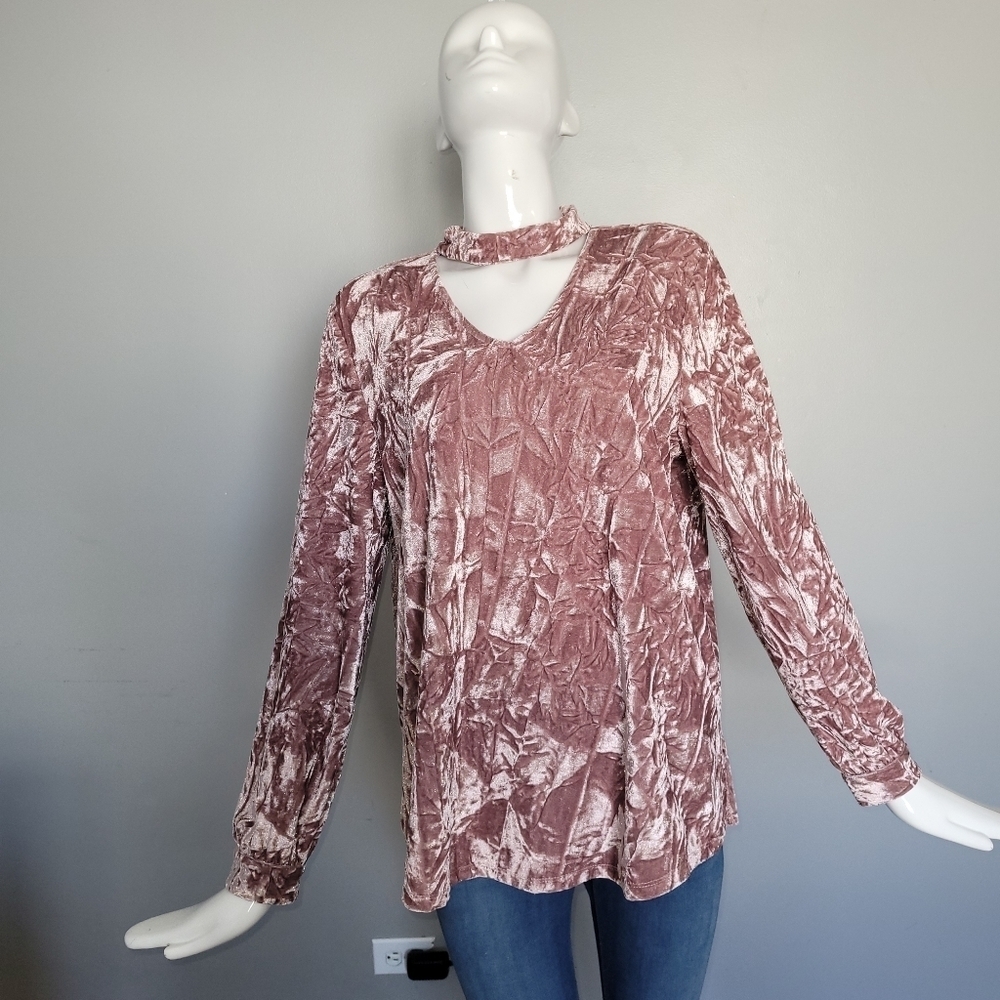Nanette Lepore Crushed Velvet Choker Neck Top, VGUC, Size L